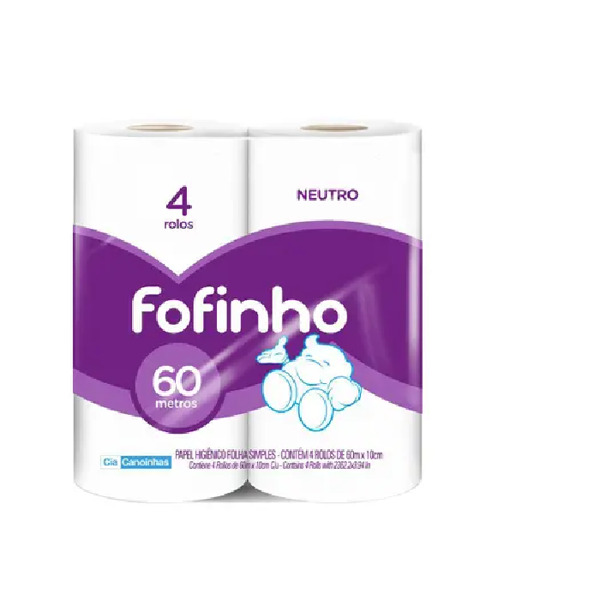 PAPEL HIGIENICO FOFINHO FOLHA SIMPLES 60 M COM 4 ROLOS