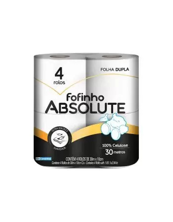 PAPEL HIGIENICO ABSOLUTE FOLHA DUPLA 30 METROS COM 4 ROLOS